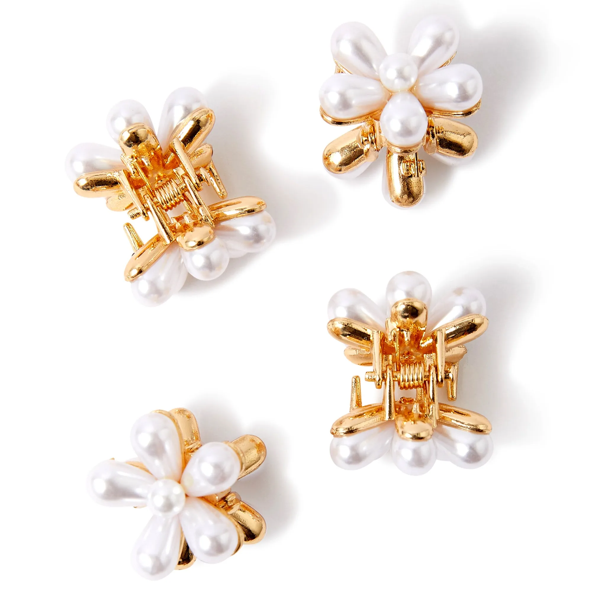 Accessorize London Women's Set of 4 Mini Pearl Floral Hair Claw Clips