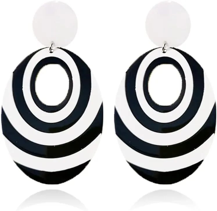 Acrylic Black White Earrings For Women Girl.Statement Geometric Drop Dangle Earrings,Round Resin Striped Earrings Party Jewelry
