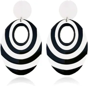 Acrylic Black White Earrings For Women Girl.Statement Geometric Drop Dangle Earrings,Round Resin Striped Earrings Party Jewelry