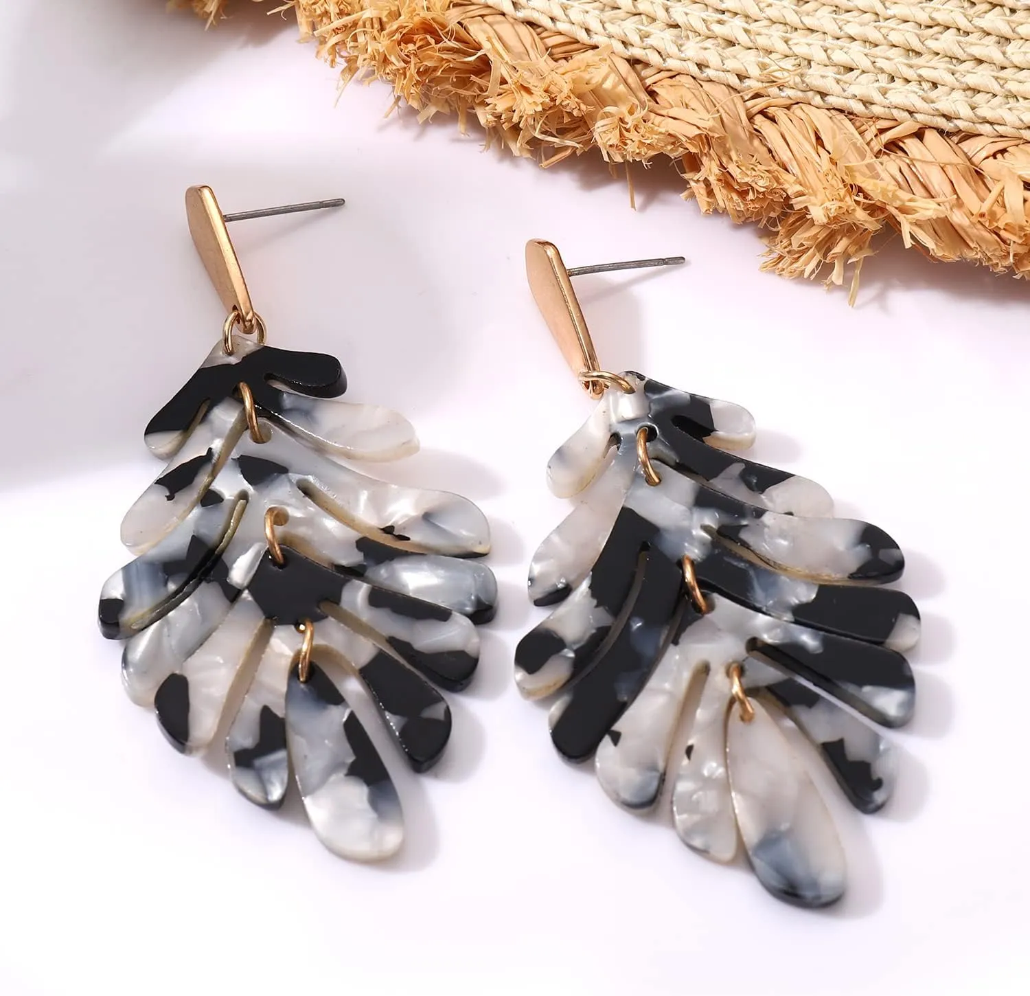 Acrylic Earring for Women - Statement Leaf Drop Dangle Earrings Resin Tortoise Leopard Earrings Bohemian Fashion Jewelry for Mom Friends Gifts