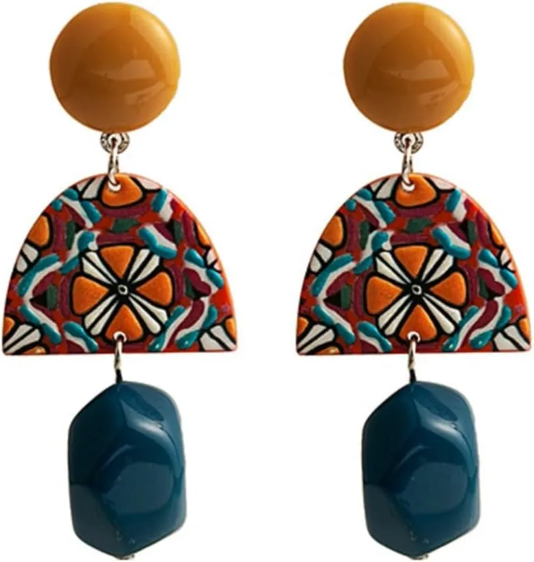 Acrylic Geometric Dangle Drop Earrings for Women, Boho Statement Multicolor Geometric Earrings Minimalist Hypoallergenic Jewelry Gift