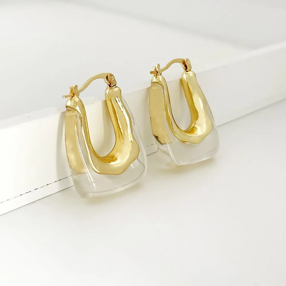 Acrylic Hoop Earrings Colour Resin Earrings Geometric Acrylic Minimalist Clear Chunky Hoops Earrings for Women