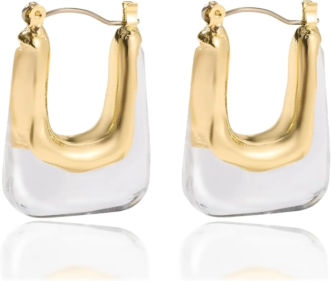 Acrylic Hoop Earrings Colour Resin Earrings Geometric Acrylic Minimalist Clear Chunky Hoops Earrings for Women