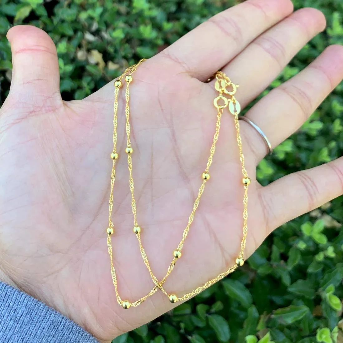 Adabele Sterling Silver Anklet Bracelet Singapore Cute Dainty Elegant Chain 3mm Ball Women Girls Anniversary Birthday Mother's Gifts Gold plated Sterling Silver 9.0 Inches