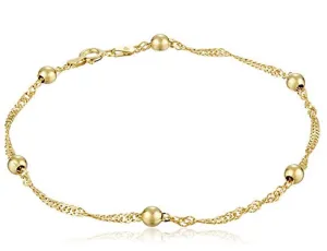 Adabele Sterling Silver Anklet Bracelet Singapore Cute Dainty Elegant Chain 3mm Ball Women Girls Anniversary Birthday Mother's Gifts Gold plated Sterling Silver 9.0 Inches