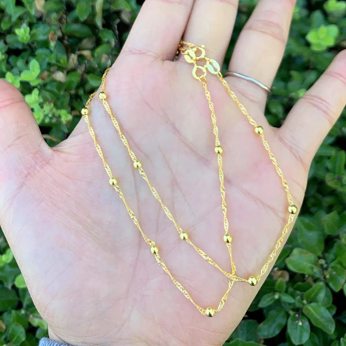 Adabele Sterling Silver Anklet Bracelet Singapore Cute Dainty Elegant Chain 3mm Ball Women Girls Anniversary Birthday Mother's Gifts Gold plated Sterling Silver 9.0 Inches