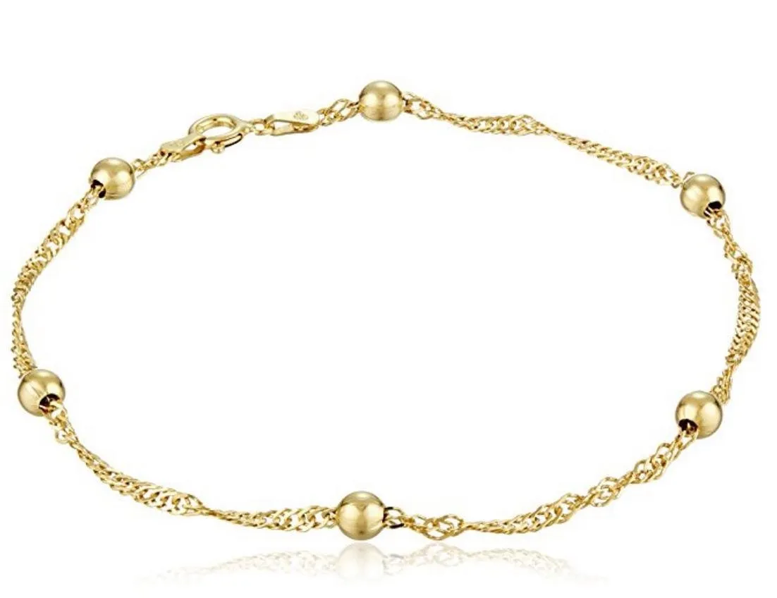 Adabele Sterling Silver Anklet Bracelet Singapore Cute Dainty Elegant Chain 3mm Ball Women Girls Anniversary Birthday Mother's Gifts Gold plated Sterling Silver 9.0 Inches