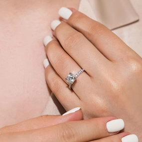 Ensemble Piece Unique Emblem Adelaide Round Lab Grown Diamond Adorned Hidden Halo Engagement Ring