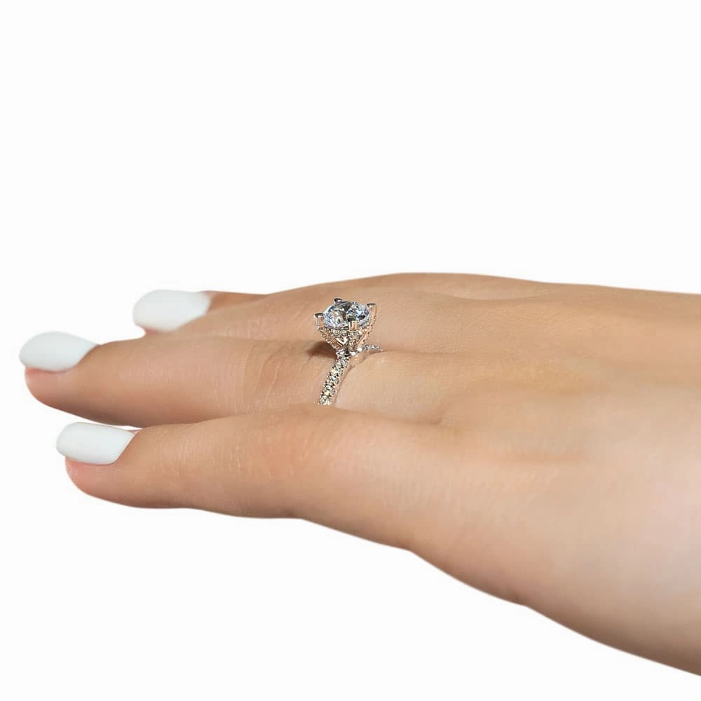 Adelaide Round Lab Grown Diamond Adorned Hidden Halo Engagement Ring Beautiful Art