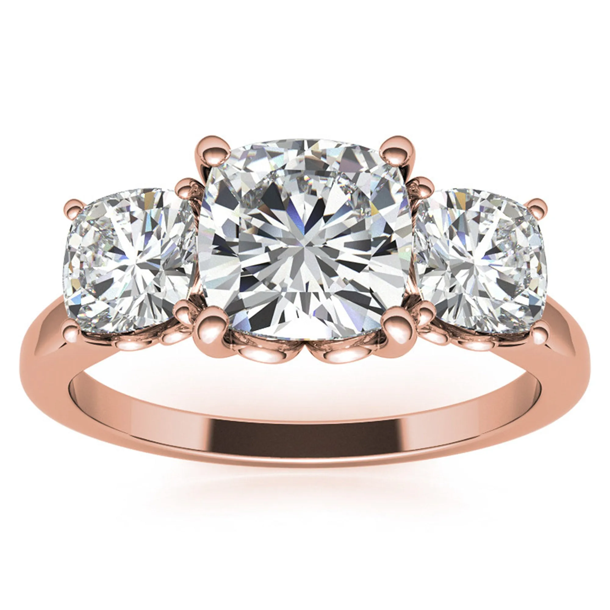 Adjustable  Engagement Sterling Silver Rose Gold Trio Cushion-Cut Ring For Woman