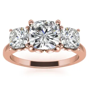 Adjustable  Engagement Sterling Silver Rose Gold Trio Cushion-Cut Ring For Woman