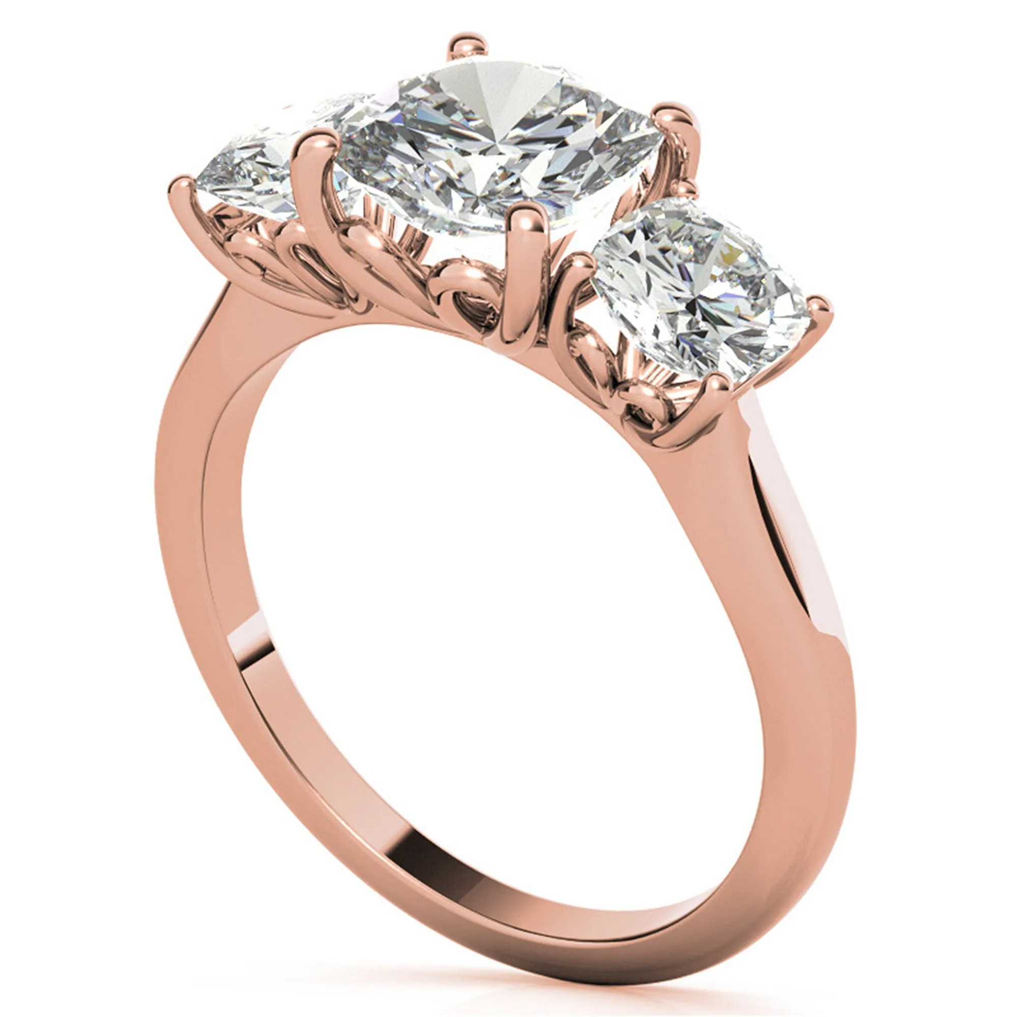 Adjustable  Engagement Sterling Silver Rose Gold Trio Cushion-Cut Ring For Woman