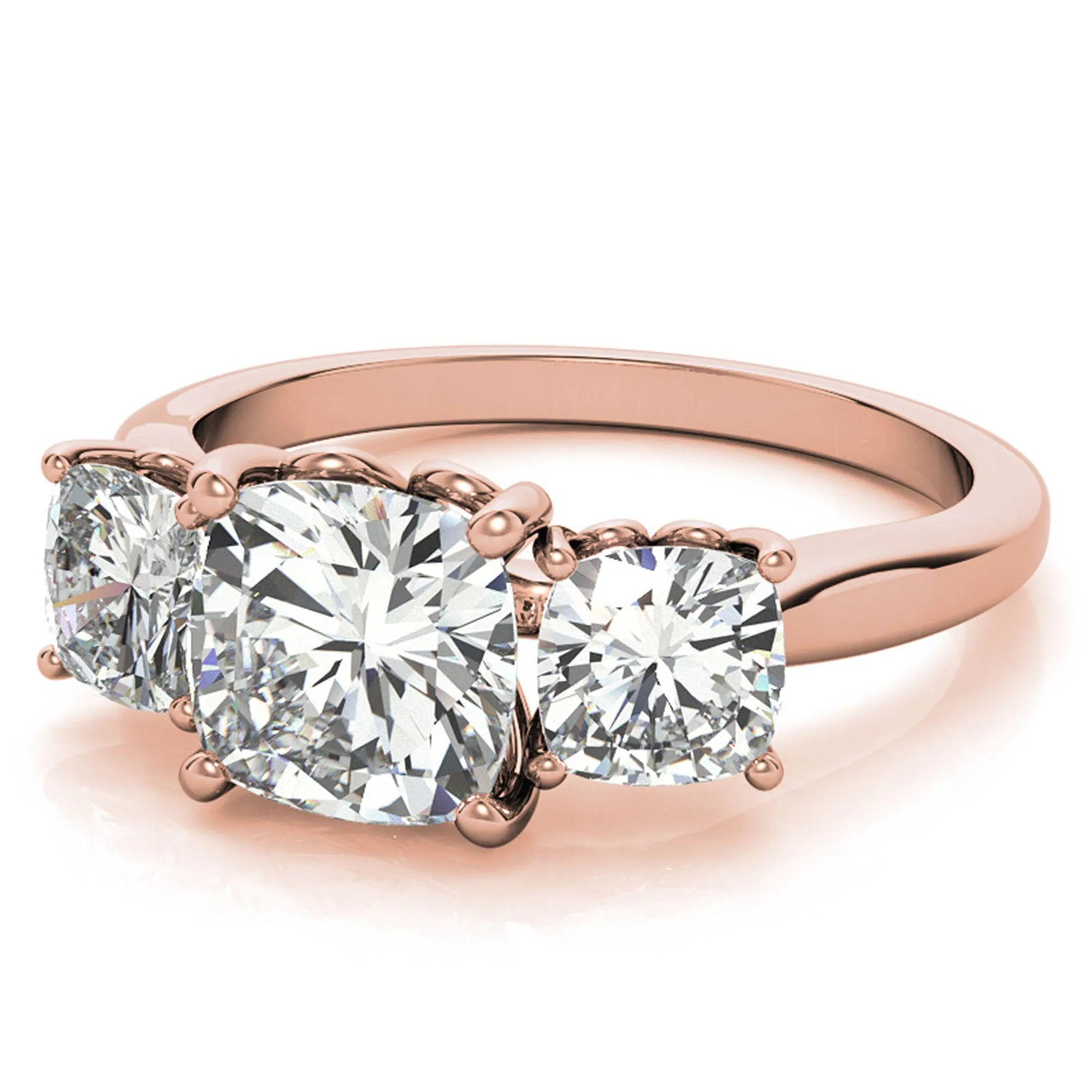 Adjustable  Engagement Sterling Silver Rose Gold Trio Cushion-Cut Ring For Woman