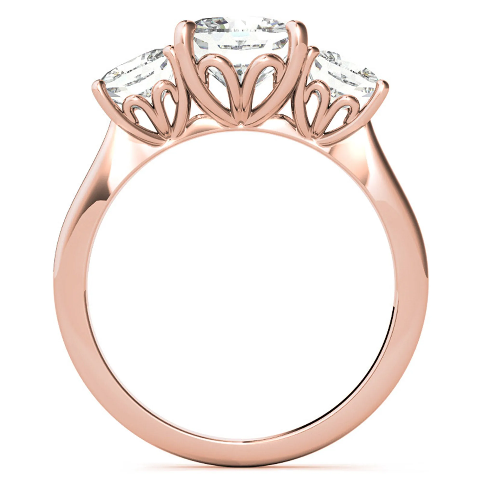 Adjustable  Engagement Sterling Silver Rose Gold Trio Cushion-Cut Ring For Woman