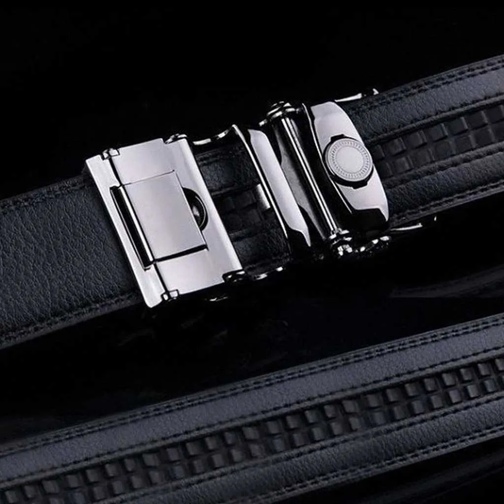 Adjustable Leather Belt Auto locking Buckle 101B Silver