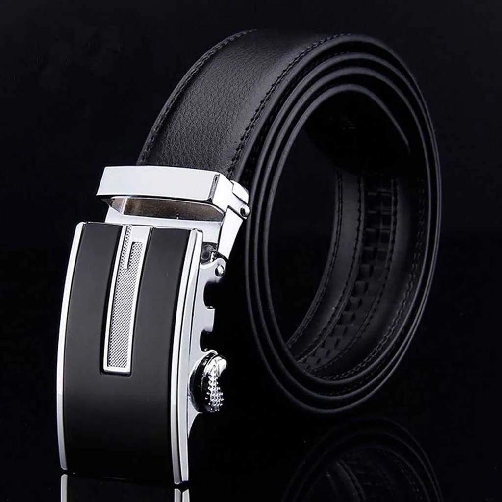 Adjustable Leather Belt Auto locking Buckle 101B Silver
