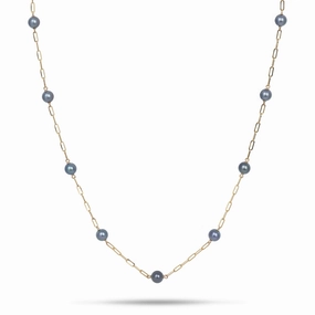 Glamorous touch All Style Adjustable 34-35" Tahitian Black Pearl Paperclip Chain Necklace in Gold - 10-11mm