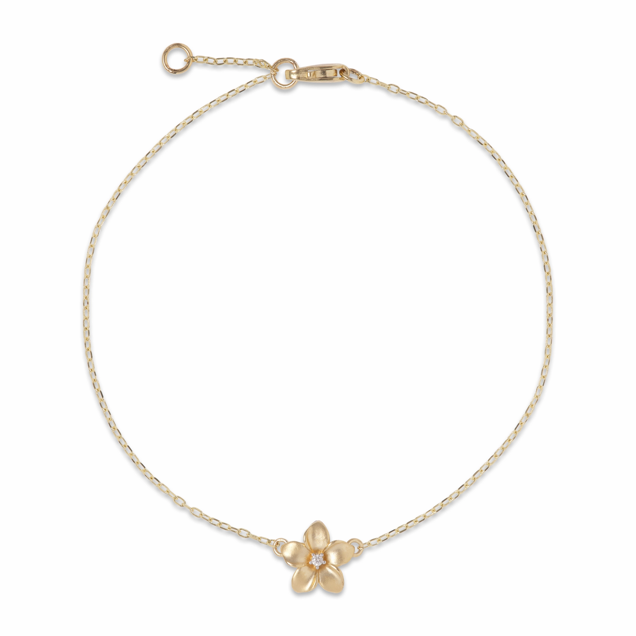 Signature Detail Highlight Edge Adjustable 7-7.5" Plumeria Bracelet in Gold with Diamond - 9mm