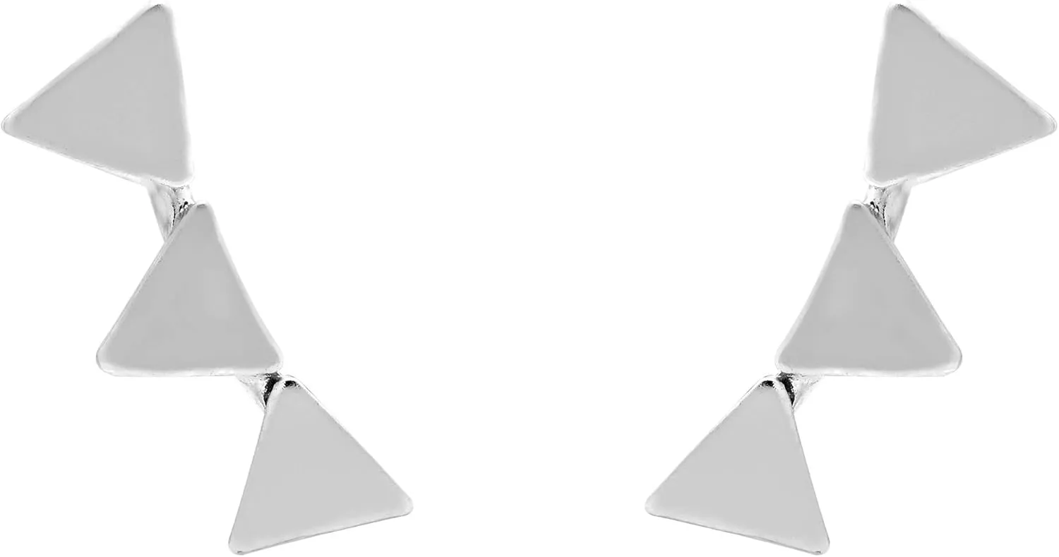 AeraVida Classic Trendy Trio of Linked Triangles Geometric .925 Sterling Silver Stud Earrings | Minimalist Geometric Triangle Silver Earrings for Women