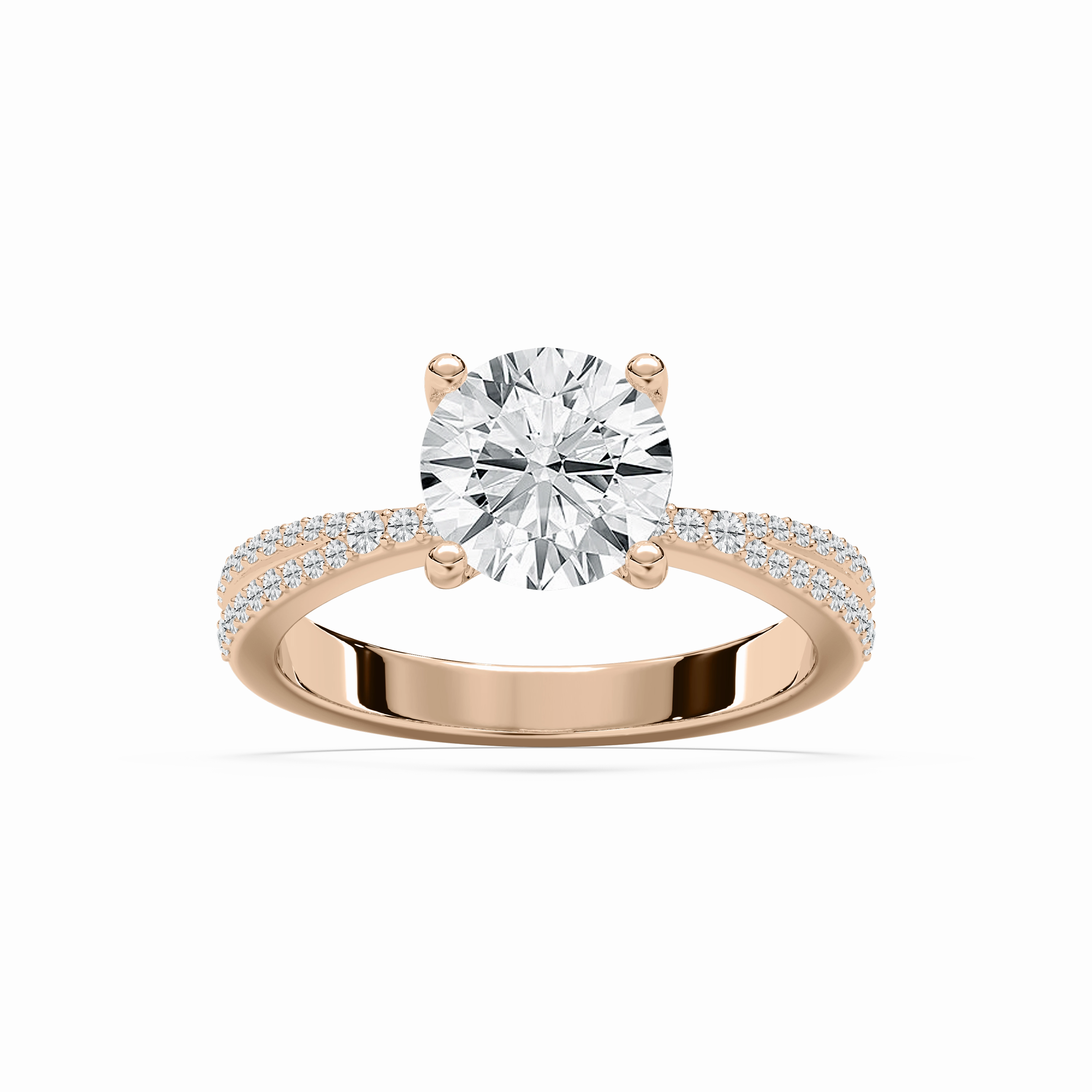 Gentle Simplicity Meline 2 1?? ctw Round Lab Grown Diamond Split Pave Side Stone Engagement Ring