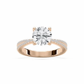 Meline 2 1?? ctw Round Lab Grown Diamond Split Pave Side Stone Engagement Ring Custom Creation