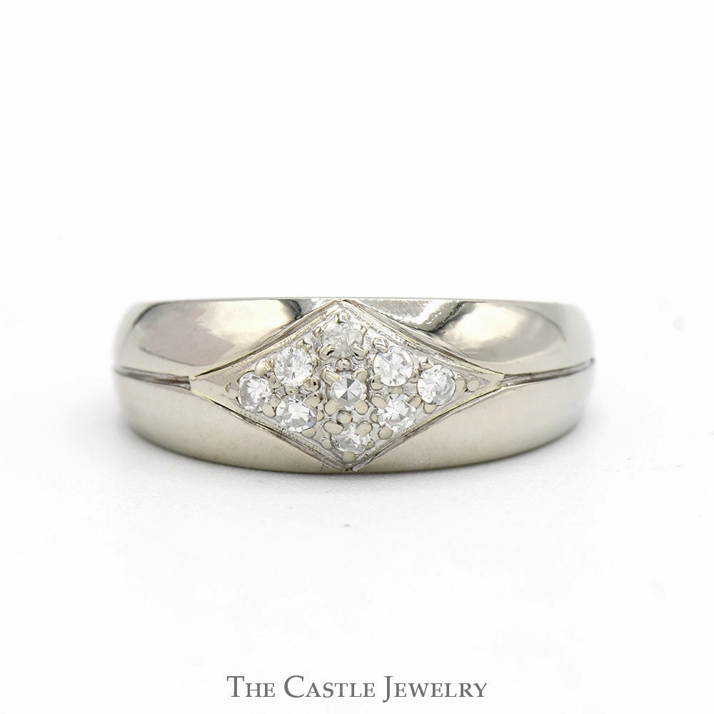 Artistic Jewelry Side Set Marquise Shaped Diamond Cluster Men's Ring in 10k White Gold