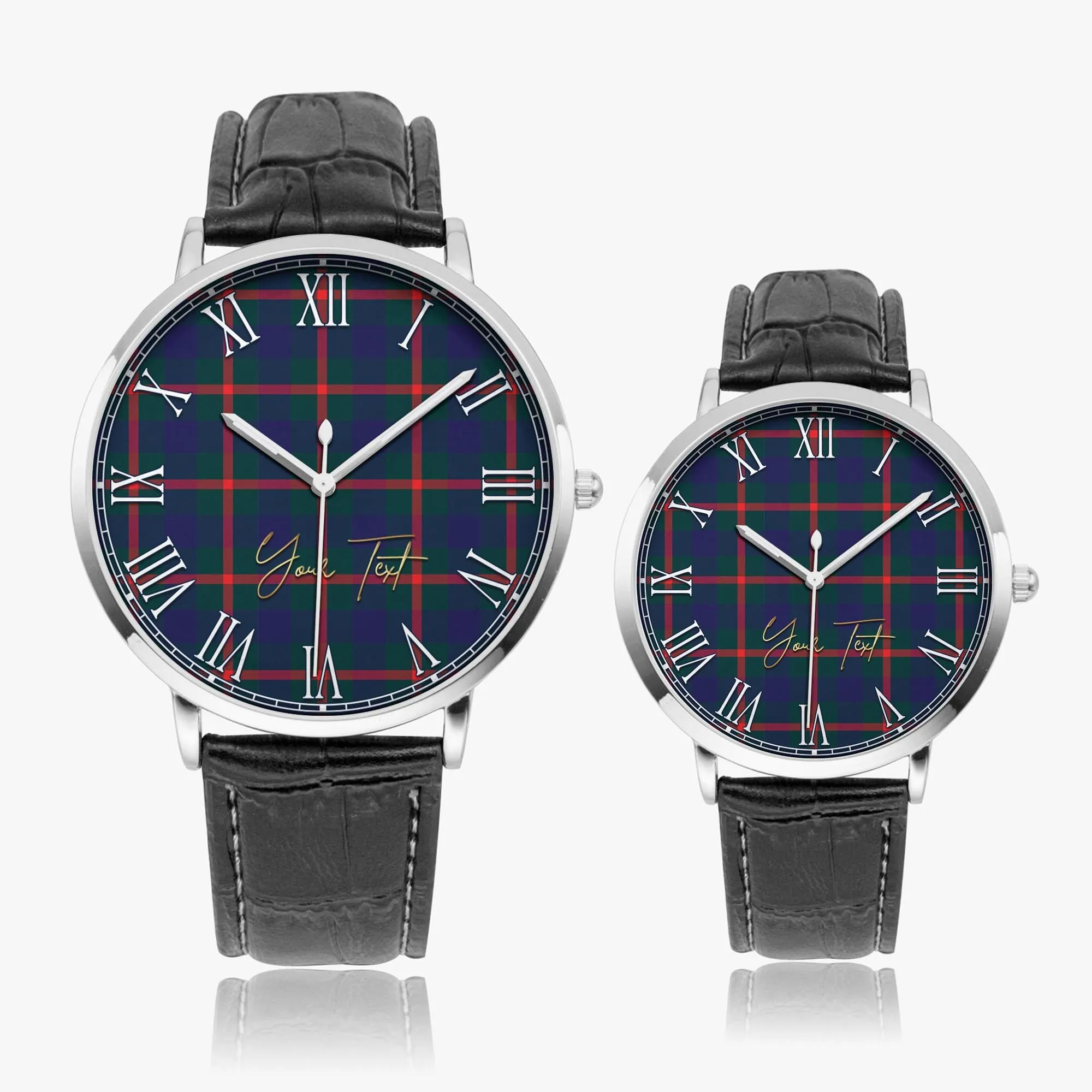 Agnew Tartan Personalized Your Text Leather Trap Quartz Watch