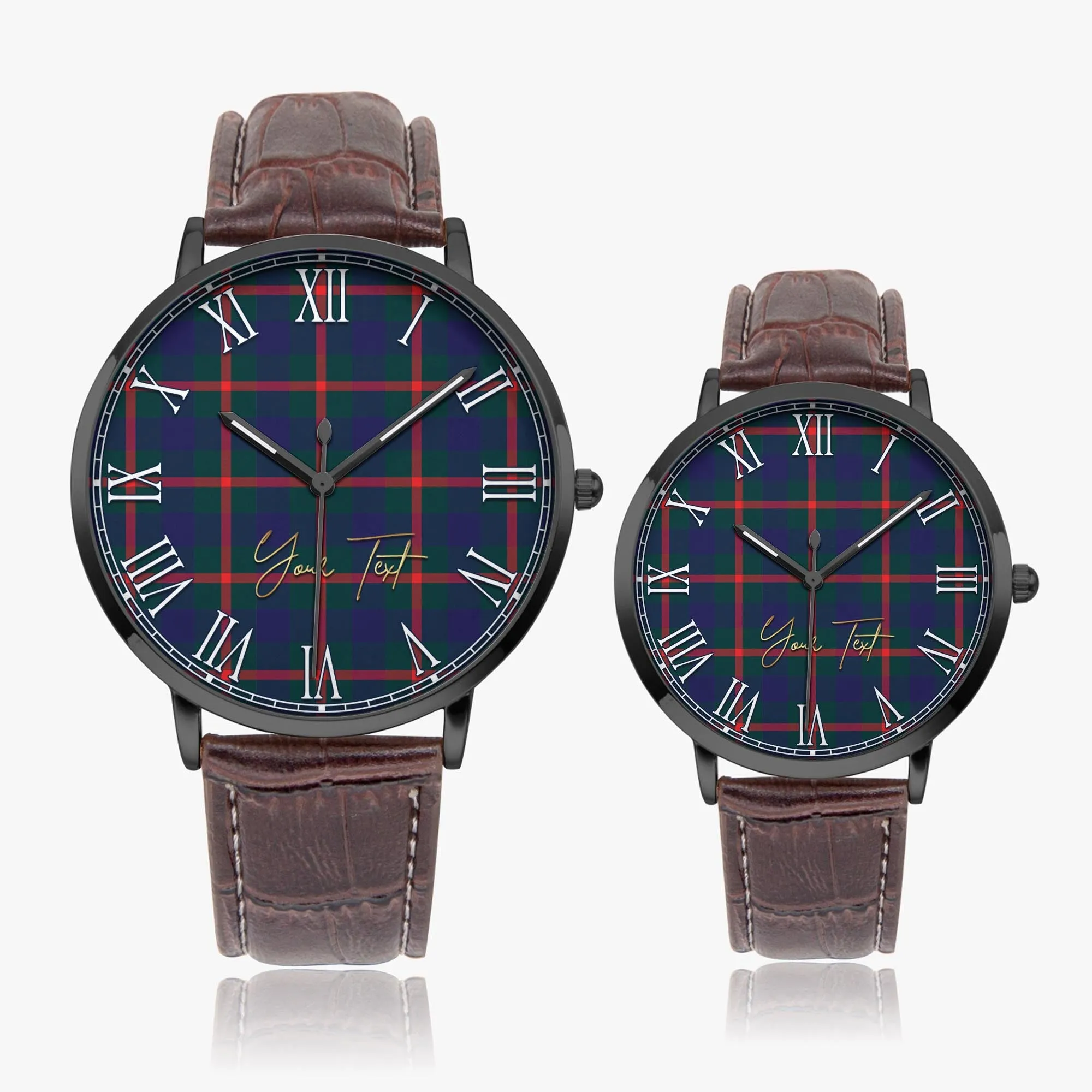Agnew Tartan Personalized Your Text Leather Trap Quartz Watch