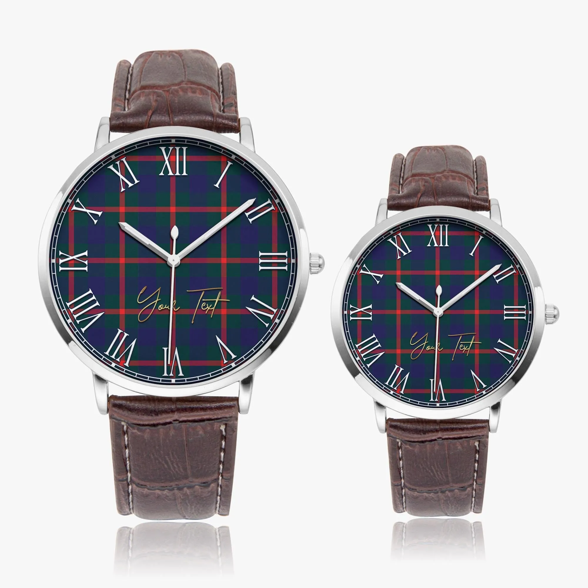 Agnew Tartan Personalized Your Text Leather Trap Quartz Watch