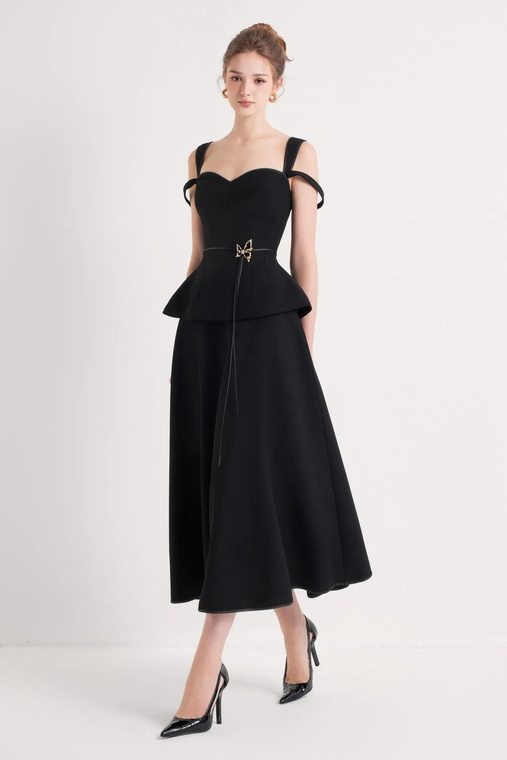 Aine Peplum Semi-Heart Neck Polycotton Top