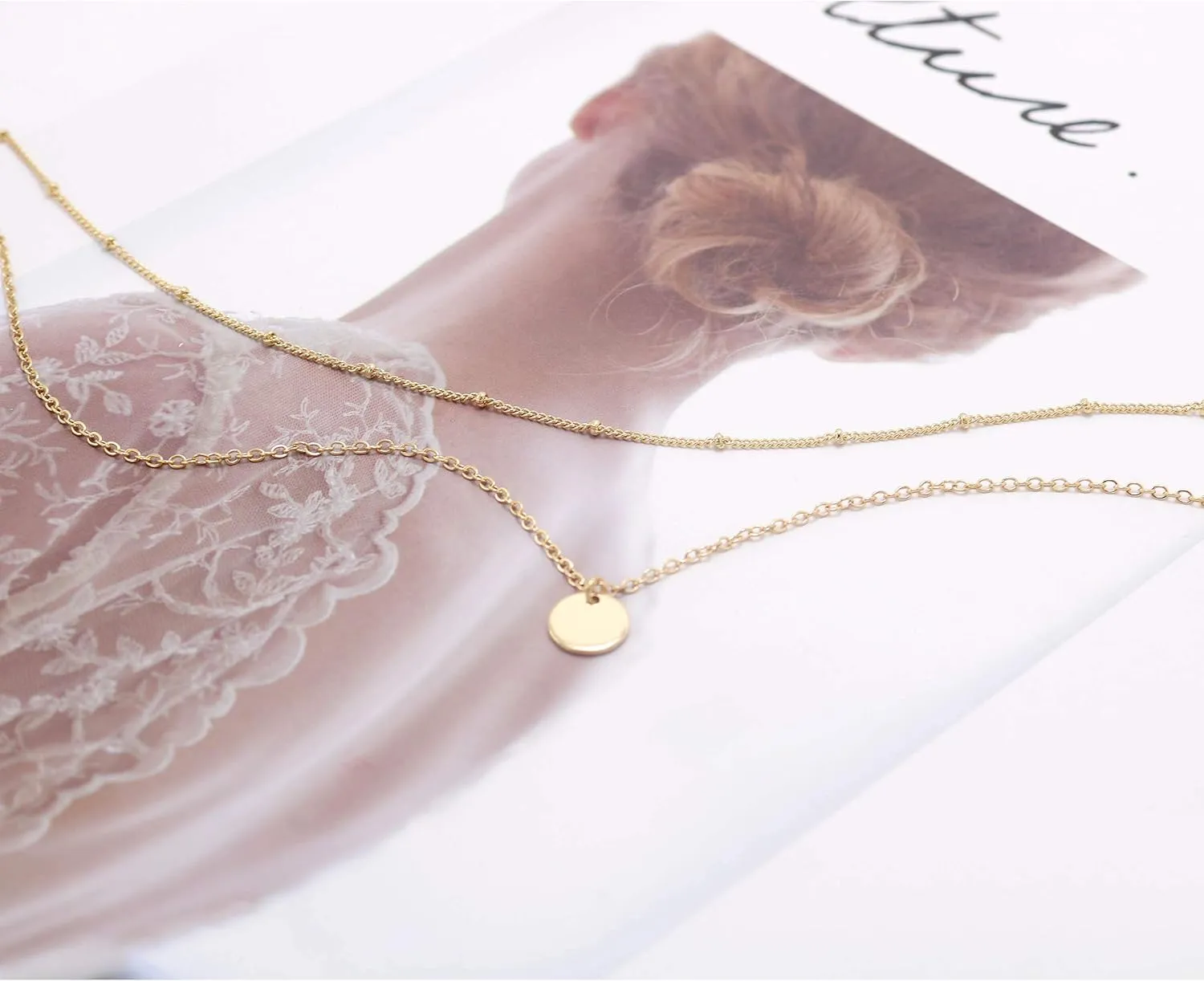 Aisansty Dainty Layered Choker Necklaces Handmade Coin Tube Star Pearl Pendant Multilayer Adjustable Layering Chain Gold Plated Necklaces Set for Women