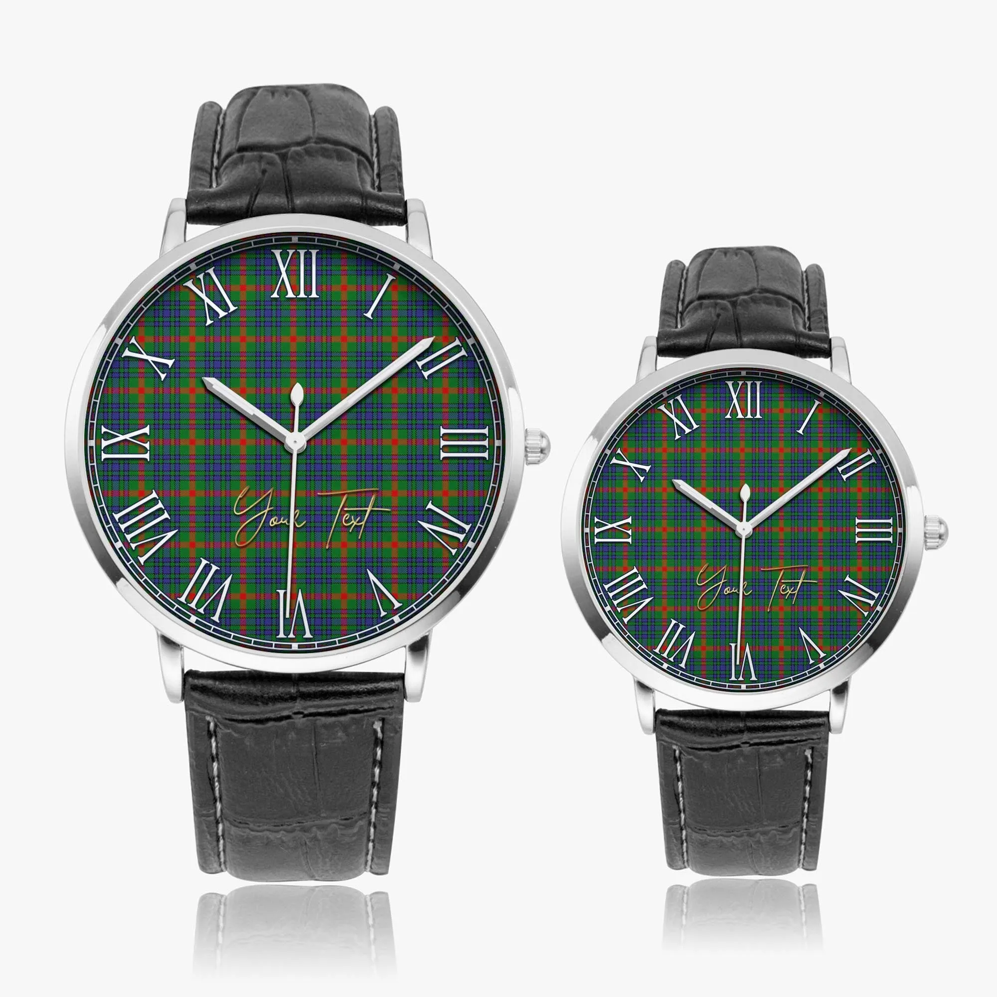Aiton Tartan Personalized Your Text Leather Trap Quartz Watch