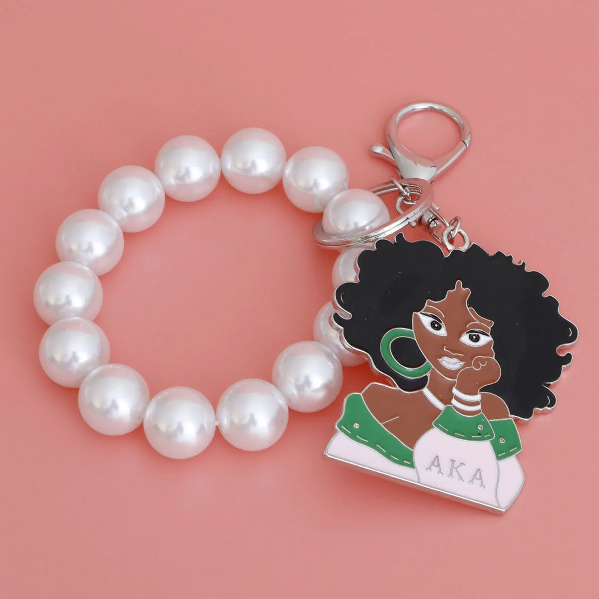 AKA Alpha Kappa Alpha Inspired Keychain Pink Green Woman Pearl Keychain Purse Charm