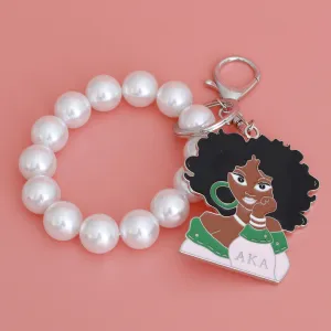 AKA Alpha Kappa Alpha Inspired Keychain Pink Green Woman Pearl Keychain Purse Charm