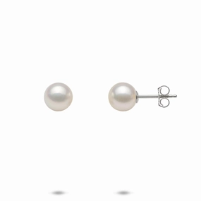 Akoya White Pearl Earrings in White Gold - 7mm Classic Outfit Delicate Design