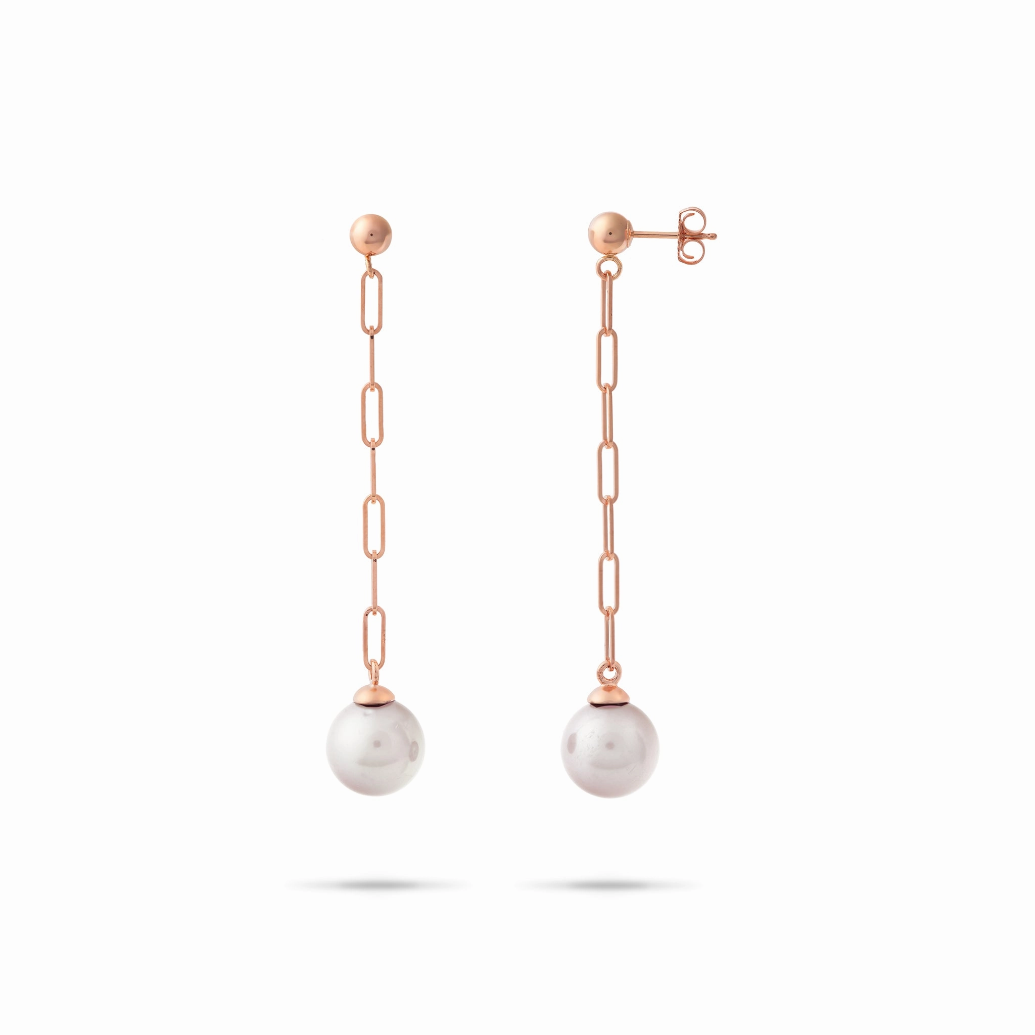 Akoya White Pearl Paperclip Chain Earrings in Rose Gold - 8mm Timeless Craft Design Shine Bright