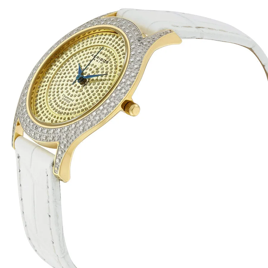 Akribos XXIV Brillianaire Gold Diamond Pave Dial Ladies Watch AK464YG