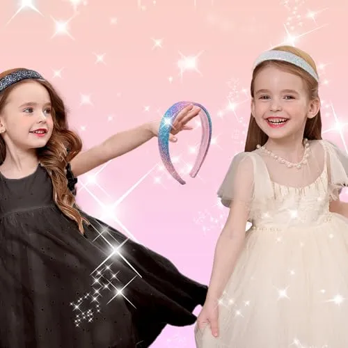 AlamnoFu Glitter Headbands for Girls Wide Sparkly Headbands for Little Girl Hair Accessories Thick Bling Hairband for Children