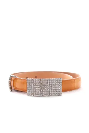 Alessandra Rich Crystal Buckle Leather Belt