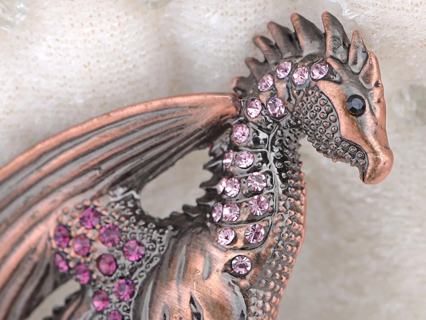 Alilang Antique Rust Gunmetal Fantasy Renaissance Medieval Dragon Pink Crystal Rhinestone Brooch Pin