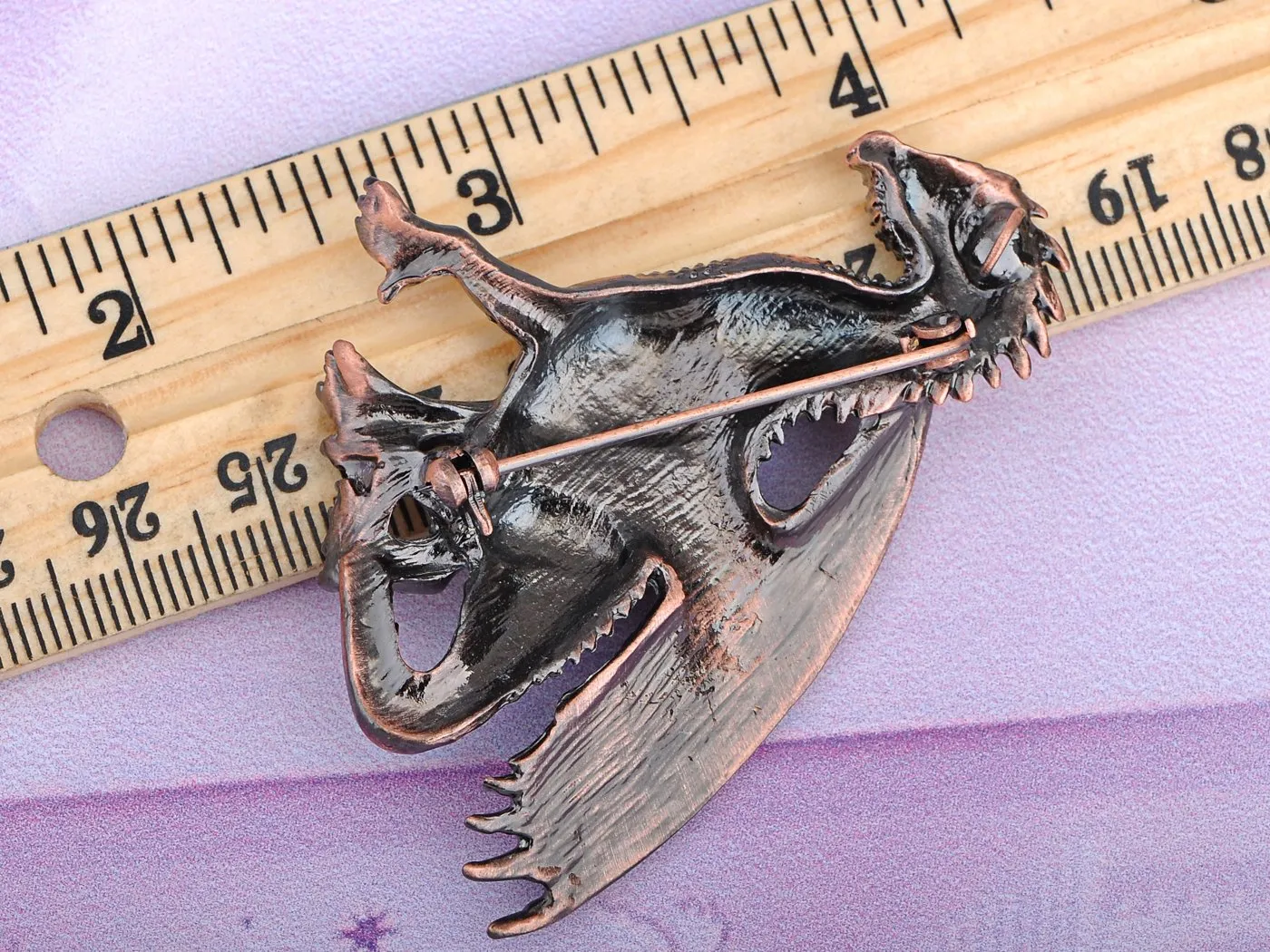 Alilang Antique Rust Gunmetal Fantasy Renaissance Medieval Dragon Pink Crystal Rhinestone Brooch Pin