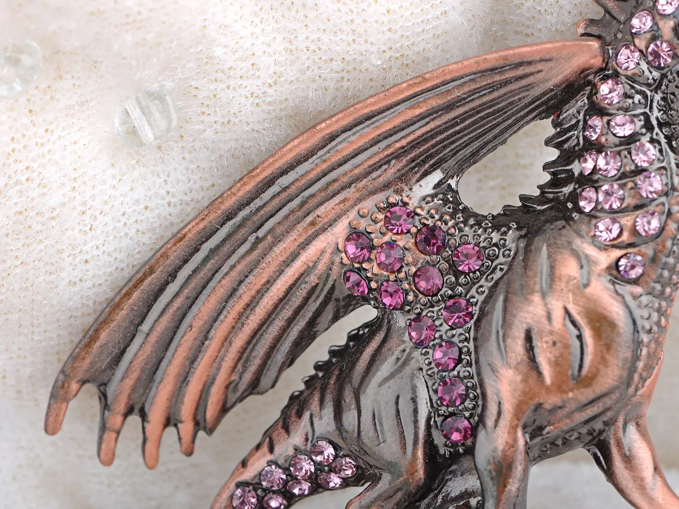 Alilang Antique Rust Gunmetal Fantasy Renaissance Medieval Dragon Pink Crystal Rhinestone Brooch Pin