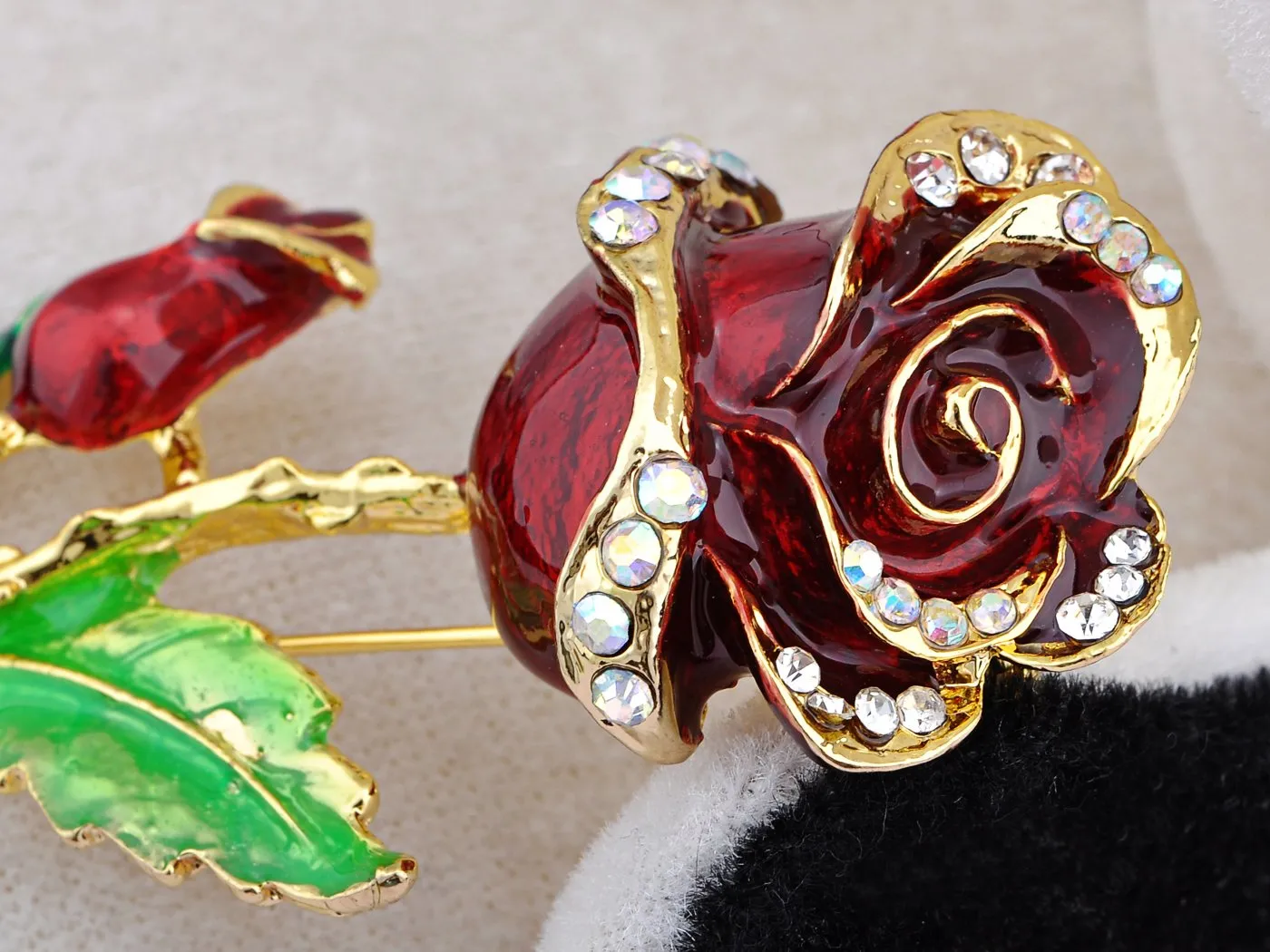 Alilang Womens Belle Red White Purple Violet Rose Flower Enamel Crystal Rhinestone Brooch Pin Golden Tone