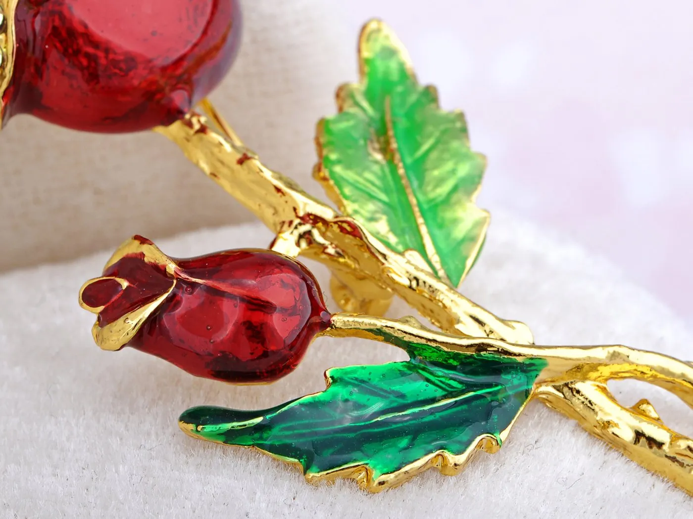 Alilang Womens Belle Red White Purple Violet Rose Flower Enamel Crystal Rhinestone Brooch Pin Golden Tone