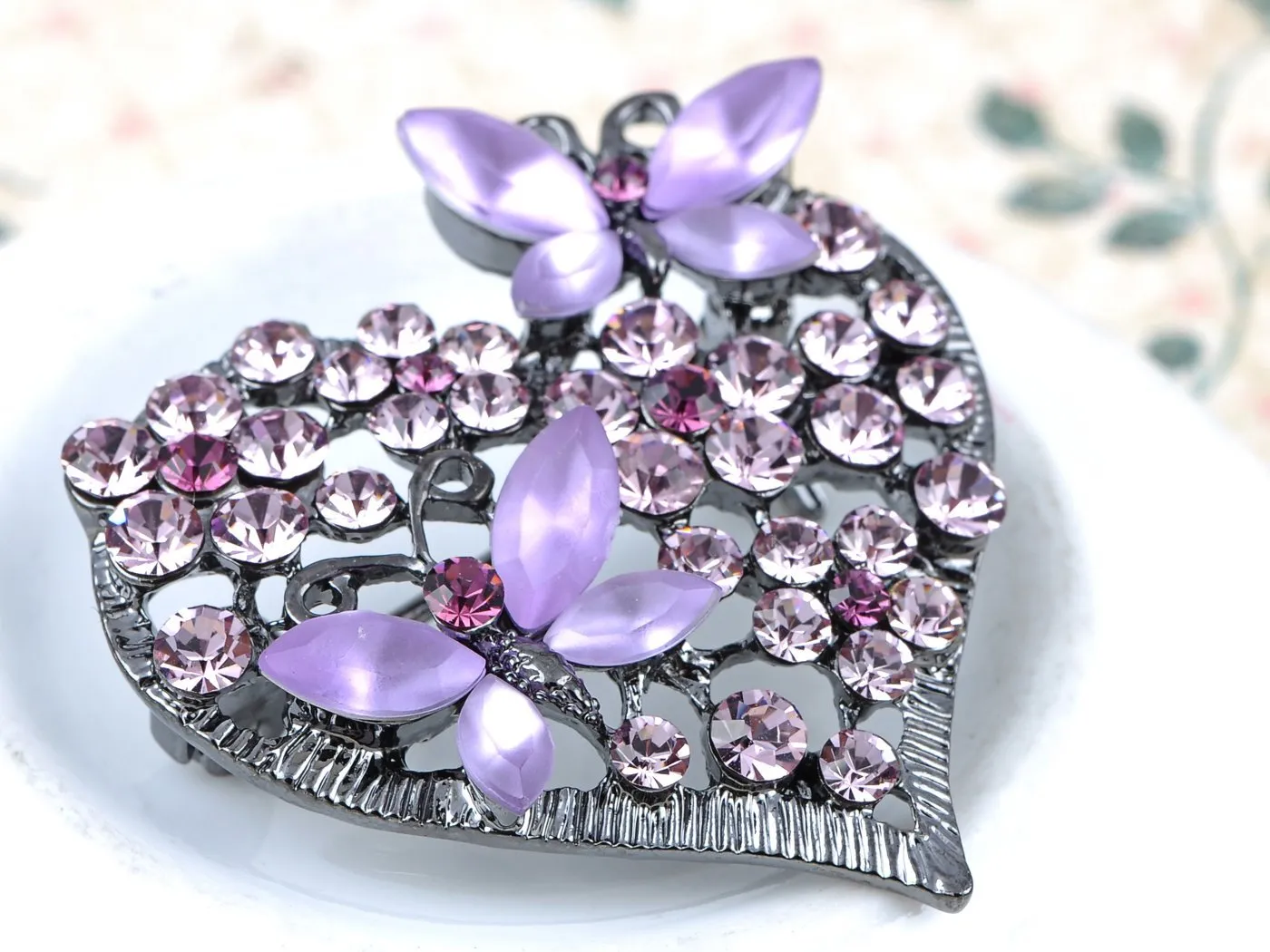 Alilang Womens Floral Silvery Tone Crystal Rhinestone Insect Butterfly Love Flower Heart Brooch Pin Purple