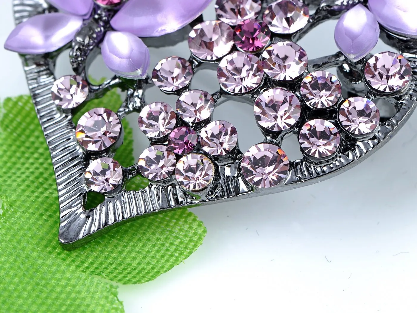 Alilang Womens Floral Silvery Tone Crystal Rhinestone Insect Butterfly Love Flower Heart Brooch Pin Purple