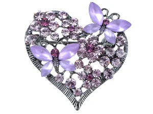 Alilang Womens Floral Silvery Tone Crystal Rhinestone Insect Butterfly Love Flower Heart Brooch Pin Purple