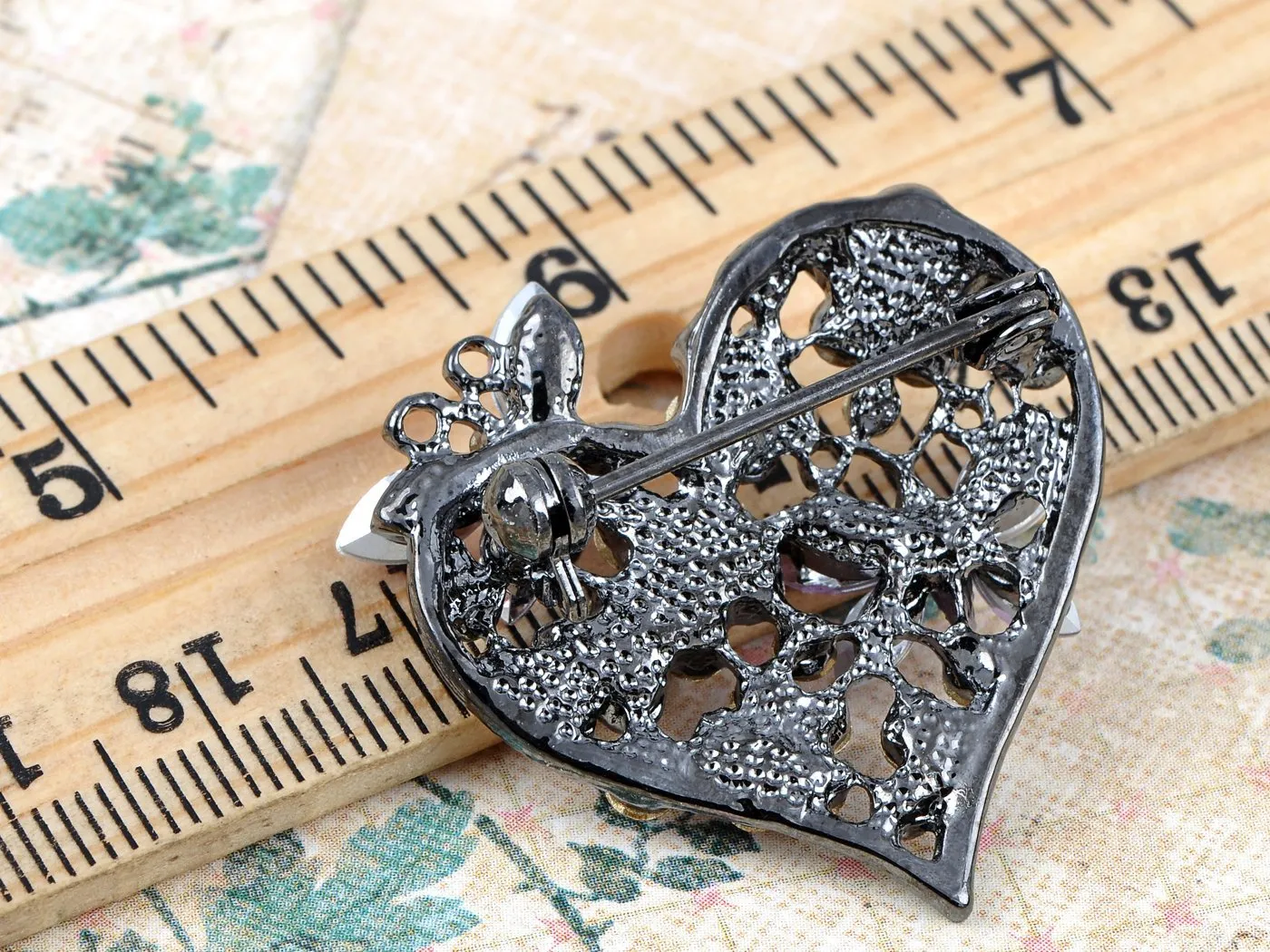 Alilang Womens Floral Silvery Tone Crystal Rhinestone Insect Butterfly Love Flower Heart Brooch Pin Purple