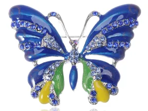Alilang Womens Silvery Tone Blue Rhinestones Glitter Butterfly Brooch Pin