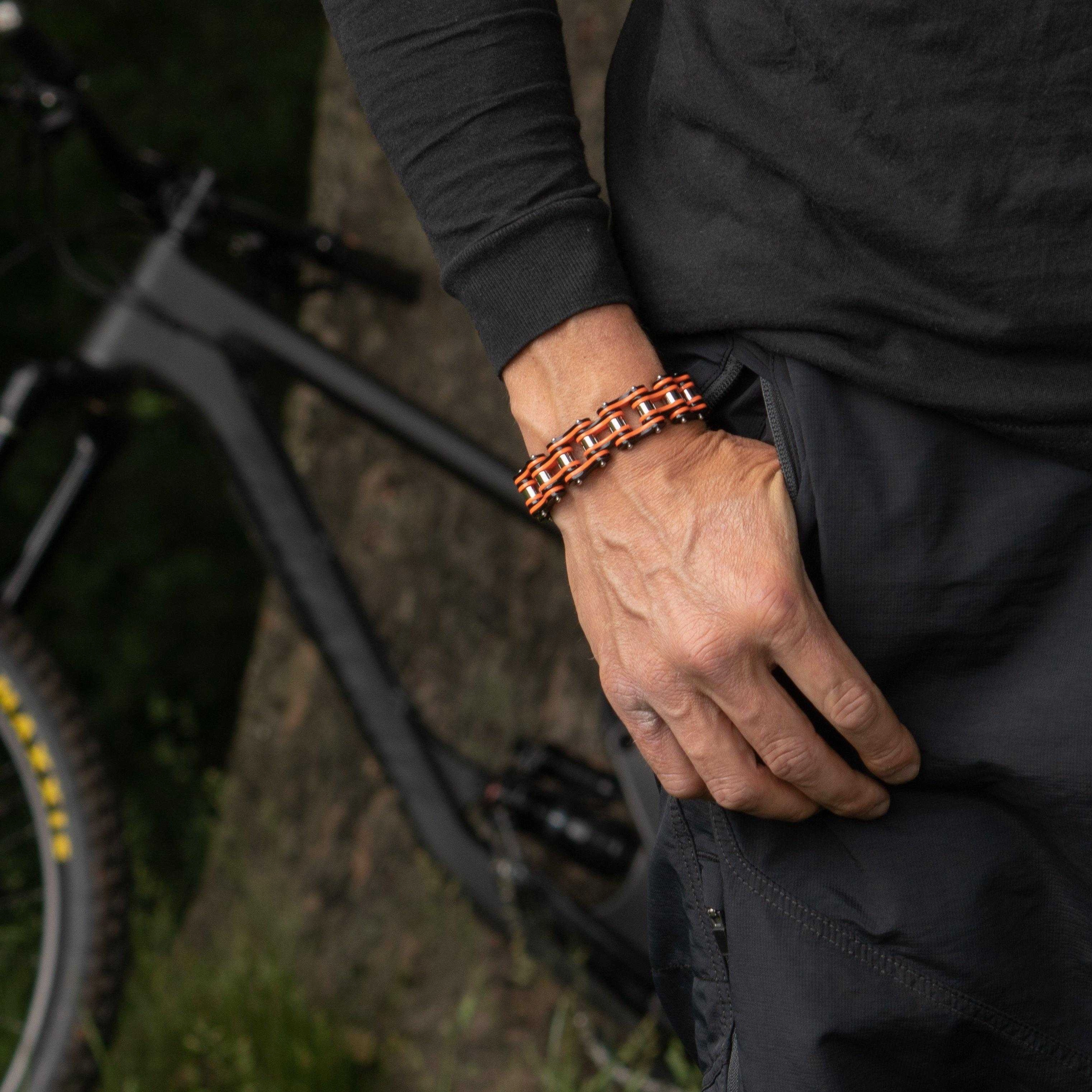 Cycolinks Punk Orange Mens Bike Chain Bracelet Subtle Shine